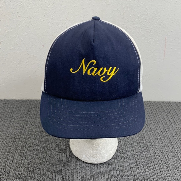 Vintage Navy Snapback Hat Mens Adjustable Navy Blue White Barker Specialty USA - Picture 1 of 15